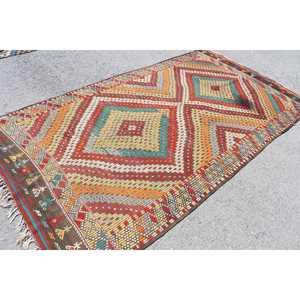 Tapis turc vintage, tapis Kilim 5,2x10,3 pieds, tapis camouflage rouge et bleu - Product Image 2