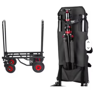 Carretilla de mano plegable de acero de cuatro ruedas con plataforma, recubierta de polvo negro, para transporte de herramientas - Product Image 3