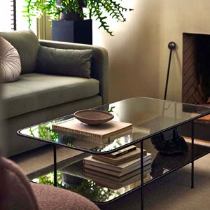 โต๊ะกาแฟเหล็กดีไซน์ทันสมัยกรอบสีดำพร้อมโต๊ะกาแฟกระจกเฟอร์นิเจอร์ขายดีสำหรับบ้านหัตถกรรมโลหะอินเดีย - Product Image 2