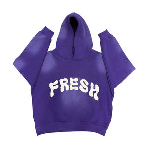 Survêtement personnalisé lourd évasé délavé à l'acide ensemble de survêtement en polaire d'hiver avec impression bouffante sweat à capuche vieilli et pantalon de survêtement - Product Image 1