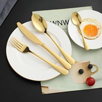 Ensemble de couverts personnalisés en acier inoxydable poli miroir avec deux cuillères dorées, fourchette et couteau, pour mariage royal et vaisselle personnelle