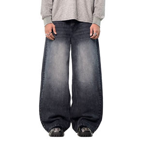 Pantalon en jean noir ample, pantalon en denim vintage délavé à l'acide avec poches décontractées, jean en vente promotionnelle avec logo personnalisé - Product Image 6