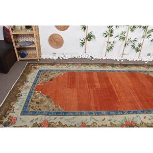 Tapis Vintage en Laine Bleu Orange 5.8 X 11.2ft Fait à la Main Style Tabriz avec Peluche Pile Hauteur Rectangulaire Couloir Motif pour Chambre - Product Image 5