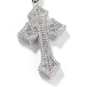 Round Baguette Cut Moissanite Iced Custom Cross Pendant VVS Gold Plated Unisex 925 Sterling <b>Silver</b> <b>Charm</b> Pendant - Product Image 1