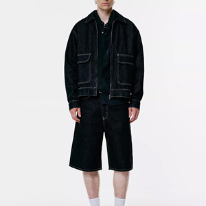 Conjunto de pantalones cortos de mezclilla desgastados con logotipo personalizado traje de baño de playa de etiqueta privada transpirable estilo informal de verano fabricado en Pakistán - Product Image 4