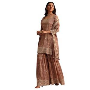 Mousse Mousse paillettes Kurti Sharara Set con Chanderi Banarasi Dupatta Premium etnico femminile abito festivo da festa - Product Image 1