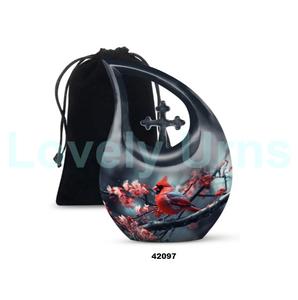 Venta caliente gran gota de lágrima azul Cardenal pájaro Cruz cremación urna para adultos para cenizas humanas con bolsa de terciopelo gratis - Product Image 5