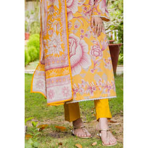 Traje de 3 Piezas sin Coser para Mujer, Color Amarillo, Estampado Digital, Material de Muselina - Product Image 5