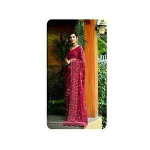 2024 сари хорошего качества индийская последняя Свадебная стильная праздничная одежда сари по самой низкой цене