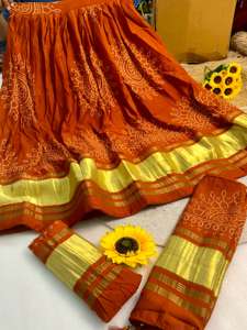 Nuevo Conjunto de Lehenga y Blusa de Seda Gajji Suave y Elegante con Mangas Largas y Acampanadas, Lehenga de Seda Gajji Pura - Product Image 5