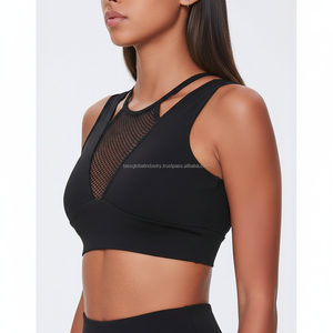 เสื้อชั้นในกีฬาผู้หญิงแบบตาข่ายระบายอากาศ ซัพพอร์ตสูง คอวี เซ็กซี่ รับสกรีนโลโก้ เสื้อโยคะสำหรับฤดูร้อน - Product Image 2