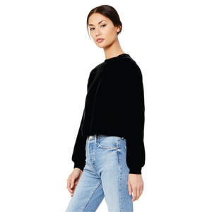 Bound Neck 52% Airlume Combed and Ring Spun Cotton 48% Poly <b>Fleece</b> <b>Black</b> <b>Womens</b> Raglan Sleeve Pullover <b>Fleece</b> Crop Sweater - Product Image 2