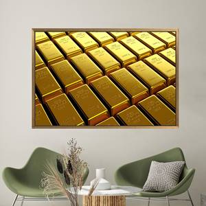Modern Gold Bars Printed Canvas Art for Living Room Wall Decor,1P:Gold <b>Framed</b> - Product Image 1