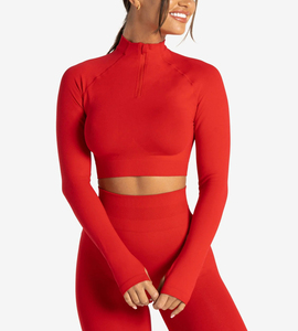 Soutien-gorge de sport respirant et haut court à manches longues pour femme, personnalisable en gros, vêtements de sport actifs doux et vierges pour la gym - Product Image 3