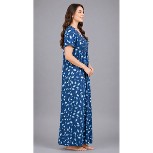Women's <b>Long</b> Full-Length <b>Maxi</b> Nightgown 100% Pure Rayon Fabric Soft Breathable Smoking Pattern Sleepwear with Pocket Woven Type - Product Image 5