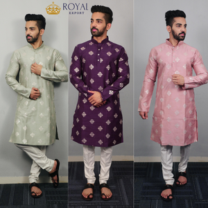 Collection Kurta Payjama pour hommes en soie de coton traditionnelle par Royal Export au prix de gros - Product Image 1