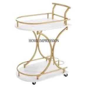 Carrito de servicio de metal resistente de 2 niveles de alta calidad estándar, recubierto de polvo negro chapado en oro, mejor valorado para uso en restaurantes y hoteles - Product Image 6