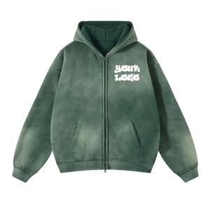 Sweat à capuche zippé pour hommes, poids lourd, délavé à l'acide, personnalisé de haute qualité, sweat-shirt unisexe décontracté pour l'hiver brodé ODM - Product Image 6