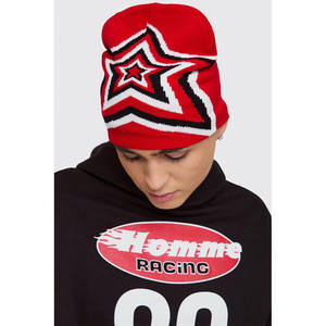 หมวกถักสีแดงแจ็คการ์ดสีดำสีขาวลายสัตว์หมวกอะคริลิคฤดูหนาวที่อบอุ่นใส่ได้ทั้งชายและหญิง3D งานปักโรงงาน OEM ODM - Product Image 2