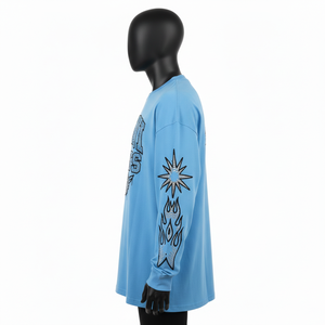 Camiseta de Manga Larga de Algodón Jersey de Alta Calidad, Sensación Suave, Azul Cielo, Impresión Personalizada con Logotipo de Pedrería para Hombre - Product Image 3