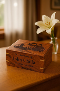 Urne de crémation personnalisée en palissandre au design de voiture classique, souvenirs commémoratifs de l'époque dorée pour les cendres d'adultes - Product Image 4