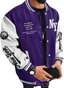 Chaqueta deportiva de invierno personalizada para hombre 2025, ropa informal de béisbol universitaria de retazos de lana de alta calidad con cuello levantado - Product Image 3