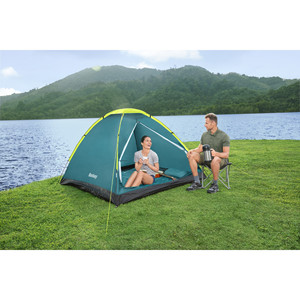 Tente de camping touristique extérieure 2 personnes avec sac de transport 205x145cm, tissu en maille, poteaux en fibre de verre, structure une chambre - Product Image 5