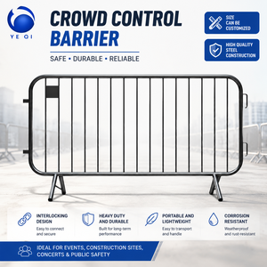 Barrière de sécurité robuste <span class=keywords><strong>en</strong></span> acier pour le contrôle des foules, <span class=keywords><strong>barricade</strong></span> métallique portable avec pieds de pont pour les chantiers de construction et les projets de sécurité routière - Product Image 1
