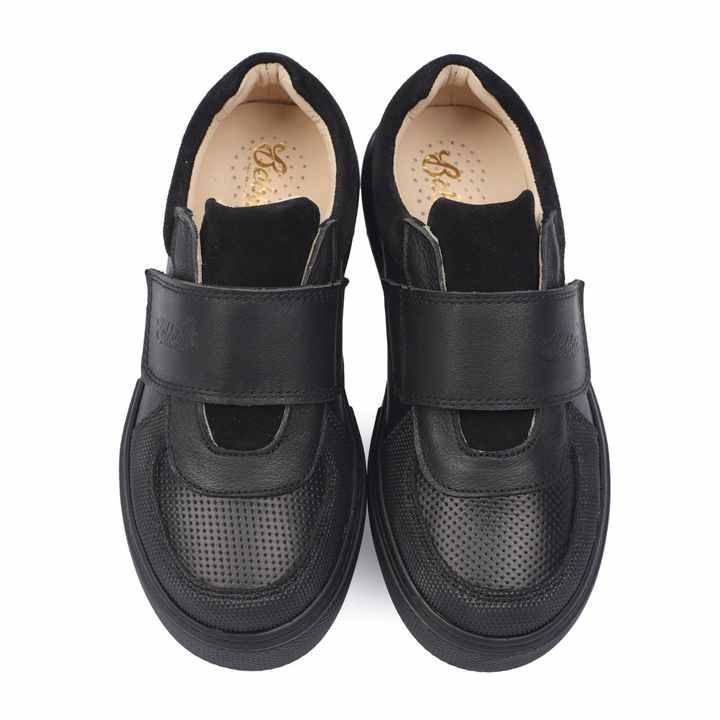 Black Velcro Boys Leather Children's School Shoes