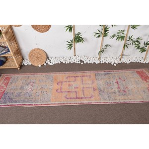 Alfombra turca vintage Bohemia naranja Rosa 2,4x9,7 pies área grande clásica diseño de retazos rectangulares Material de lana látex 4M - Product Image 2
