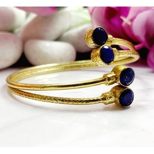 Brass Gold Plated Lapis Gemstone Fashion Cuff <b>Bracelets</b> - Product Image 3