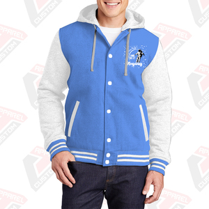 แจ็กเก็ตมหาวิทยาลัยอบอุ่นมีฮู้ดของผู้ชายมีเทคนิคการปักผ้าฟลีซผ้าฝ้าย100% พิมพ์ดิจิตอลย้อมสีเรียบสำหรับฤดูหนาว - Product Image 1