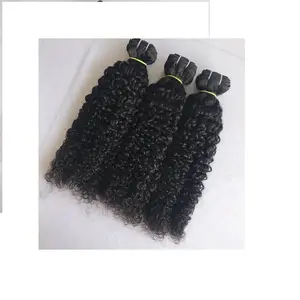 Export Wholesales Indian Supplier Indian Temple Remy Virgin 20'' Kinky Curly Bundles Extensions Single Drawn Hairr Machine Weft