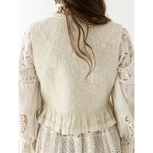 Gilet Sandro en tissu Tesela ivoire, vêtement d'extérieur élégant - Product Image 4