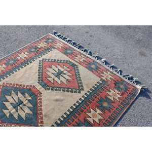 Alfombra vintage, alfombra turca grande de 6.2x8 pies, alfombra con lunares rojos y azules - Product Image 5