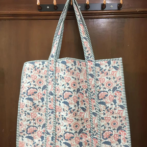 Bolso de mano acolchado de algodón con estampado de bloques hecho a mano, bolso de compras ecológico, bolso de hombro de mercado Hippie bohemio para mujer, decorativo Floral - Product Image 1
