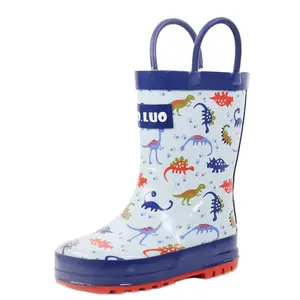 Unisex Colorful Stripes Printed Rubber Boots For Kids Boys New Rain Boot For Spring Summer Autumn Winter