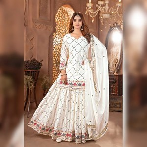 Último bordado indio Sharara Gharara Kurti conjunto hermoso diseñador paquistaní personalizado étnico desgaste moderno gasa seda rápido - Product Image 1