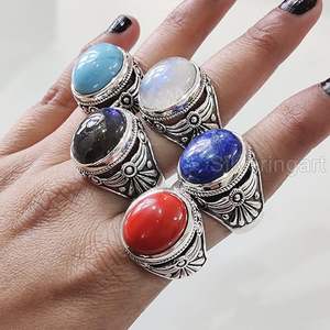 Bague pour homme en gros, pierre de lune naturelle, labradorite, turquoise, grenat, lapis-lazuli, quartz, pierre précieuse, bijoux arabes, bague en argent sterling 925 - Product Image 4