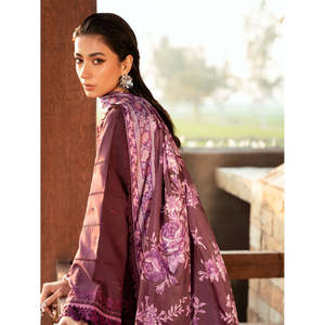 Ensemble de costume Dhanak brodé 3 pièces pour femmes BIN ILYAS avec châle imprimé Courtrai et pantalon Dhanak - BIC-4123 - Product Image 6