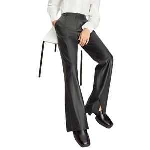 กางเกงลำลองสไตล์มินิมอลสำหรับผู้หญิง คอลเลคชั่นฤดูใบไม้ร่วง 2025 กางเกงหนัง PU ทรงหลวม ขาตรง ผ่าข้าง สไตล์สาวออฟฟิศ - Product Image 2