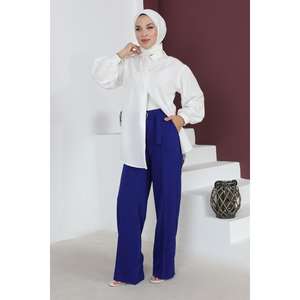 Pantalon décontracté slim pour femme avec ceinture, respirant, coupe crayon, taille élastique basse/moyenne, délavé coloré, effet froissé pour l'automne - Product Image 3