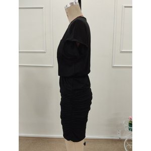 Robe courte en viscose à manches courtes et col rond pour femme avec détail poche, 36076 - Noir - Product Image 6
