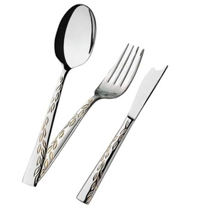 Juego de cubiertos con mango de diseño de hojas en acero de portabilidad plateado perfecto para utensilios de cocina, vajilla y cubiertos de boda - Product Image 1