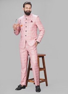 Costume 2 pièces basique en polyester à col banni pour hommes, coupe longue régulière, respirant, tenue de cérémonie pour Scoot La-pour le travail - Product Image 4