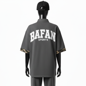 Camiseta Polo de Algodón Premium para Mujer, Color Carbón Suave, Panel de Manga con Contraste de Camuflaje, Logotipo Aplicado, Camisetas Polo de Algodón para Mujer - Product Image 2