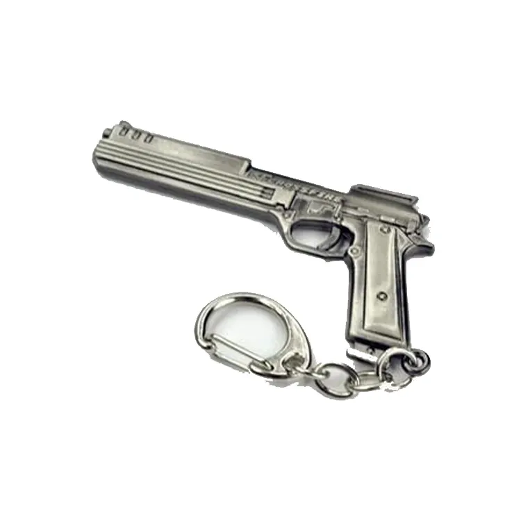Özel Logo Mini Metal oyuncak tabanca anahtarlık 3D silah modeli anahtarlık erkekler araba çantası silah anahtarı halka kolye anahtar zincirleri