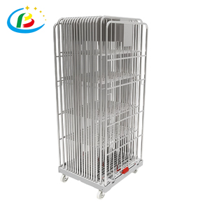 Mạ kẽm bốn bánh xe cuộn <span class=keywords><strong>Container</strong></span> xe đẩy ráp kim loại lưới lồng cho khách sạn giặt OEM tùy chỉnh nền tảng xe đẩy - Product Image 5