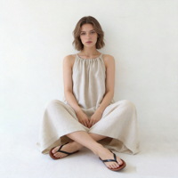 Robe maxi de maternité d'été 100% lin - Robe élégante à bretelles, sans manches, sexy, décontractée, douce pour la peau