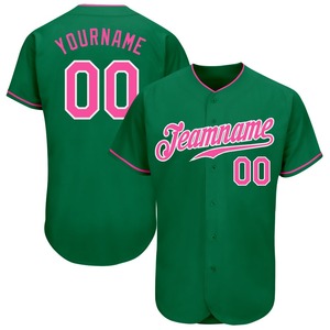 Ropa de equipo personalizada más vendida Camiseta de béisbol auténtica Kelly verde rosa-blanca personalizada - Product Image 1